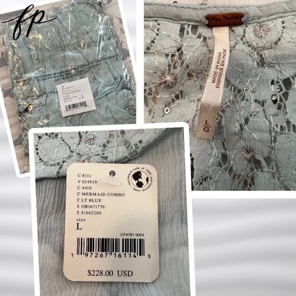 FREE PEOPLE Make a Splash Short Sleeve Sequin-Embellished Cover-Up/Long Dress - Picture 9 of 17